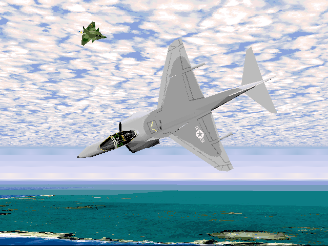 Jane's Combat Simulations: ATF - Advanced Tactical Fighters Screenshot (Jane's Combat Simulations website, 1997): A marine Av-8 Harrier III. Sounds like a lot of lineage for such an in-the-dirt combat air support fighter doesn't it?