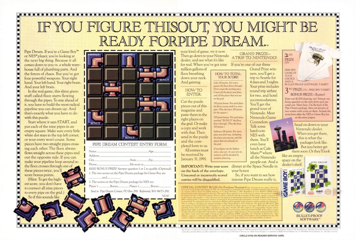Pipe Dream Magazine Advertisement (Magazine Advertisements): VideoGames & Computer Entertainment (United States), Issue 24 (January 1991)