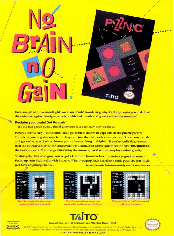 Puzznic Magazine Advertisement (Magazine Advertisements): VideoGames & Computer Entertainment (United States), Issue 24 (January 1991)