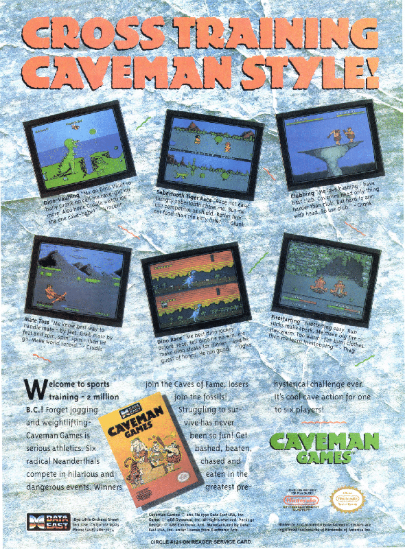 Caveman Ugh-Lympics Magazine Advertisement (Magazine Advertisements): VideoGames & Computer Entertainment (United States), Issue 24 (January 1991)