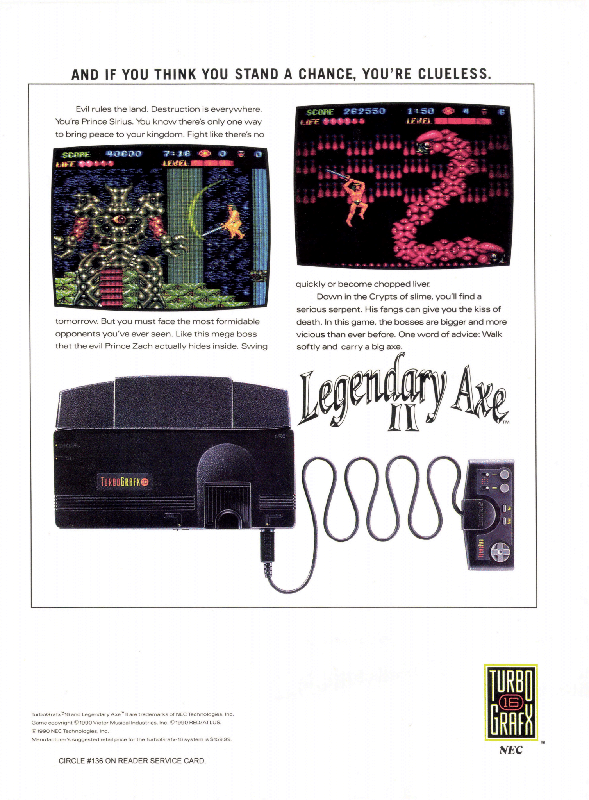 Legendary Axe II Magazine Advertisement (Magazine Advertisements): VideoGames & Computer Entertainment (United States), Issue 24 (January 1991)