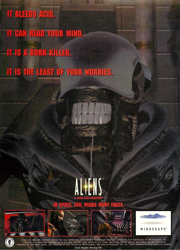 Aliens: A Comic Book Adventure Magazine Advertisement (Magazine Advertisements): Computer Gaming World (US), Issue 135 (October 1995)