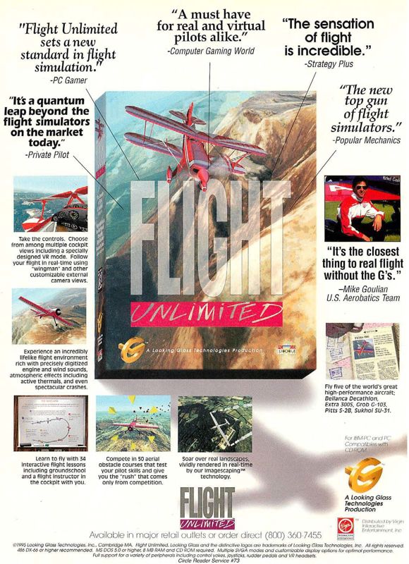Flight Unlimited Magazine Advertisement (Magazine Advertisements): Computer Gaming World (US), Issue 135 (October 1995)