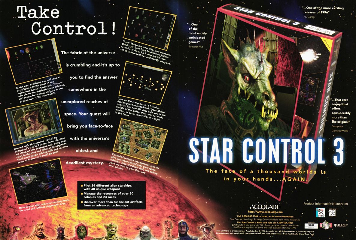 Star Control 3 Magazine Advertisement (Magazine Advertisements):<br> PC Gamer (U.S.), Issue 28 (September, 1996)
