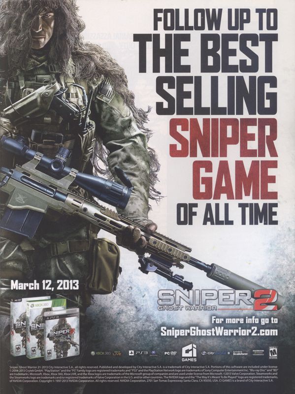 Sniper: Ghost Warrior 2 Magazine Advertisement (Magazine Advertisements): Walmart GameCenter (US), Issue 9 (March 2013) Page 11