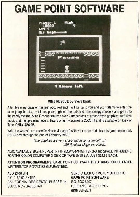 Mine Rescue Magazine Advertisement (Magazine Advertisements): Rainbow Magazine (United States) Volume 8 Number 7 (February 1989)