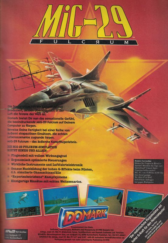 MiG-29 Fulcrum Magazine Advertisement (Magazine Advertisements): Amiga Joker (Germany), Issue 3/1991