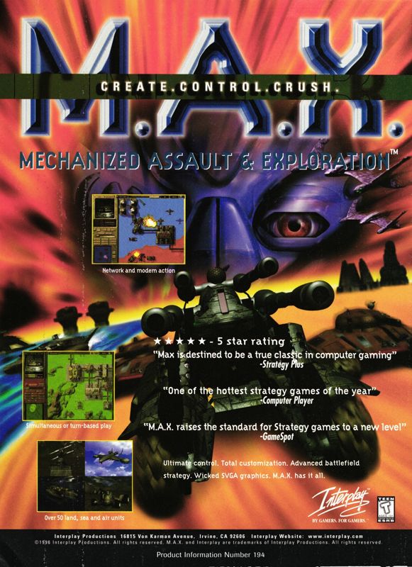 M.A.X.: Mechanized Assault & Exploration Magazine Advertisement (Magazine Advertisements): PC Gamer (U.S.), Issue 35 (April, 1997)