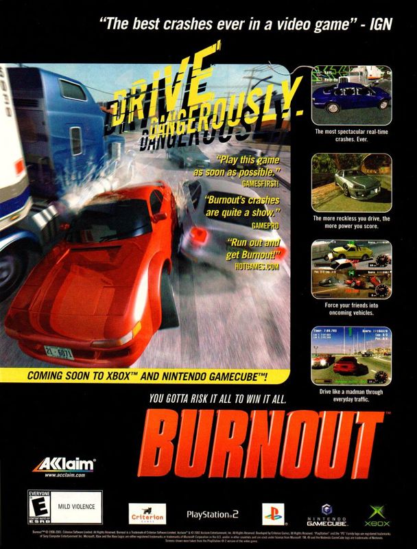 Burnout Magazine Advertisement (Magazine Advertisements): Nintendo Power #155 (April 2002), page 95