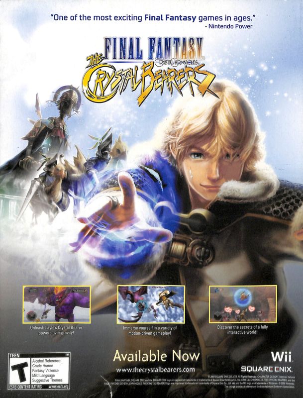 Final Fantasy: Crystal Chronicles - The Crystal Bearers Magazine Advertisement (Magazine Advertisements): Nintendo Power #250 (January 2010), back cover