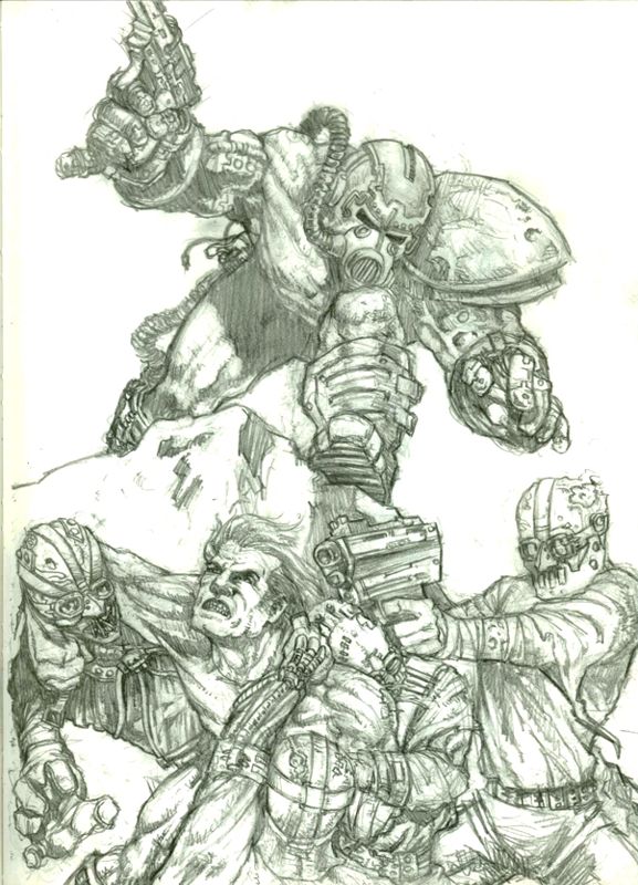 Fallout Concept Art (Conceptual Art): Fallout Tales #2 sketch Original sketch for Fallout Tales #2 loading screen. By Leonard Boyarsky.Downloaded from No Mutants Allowed