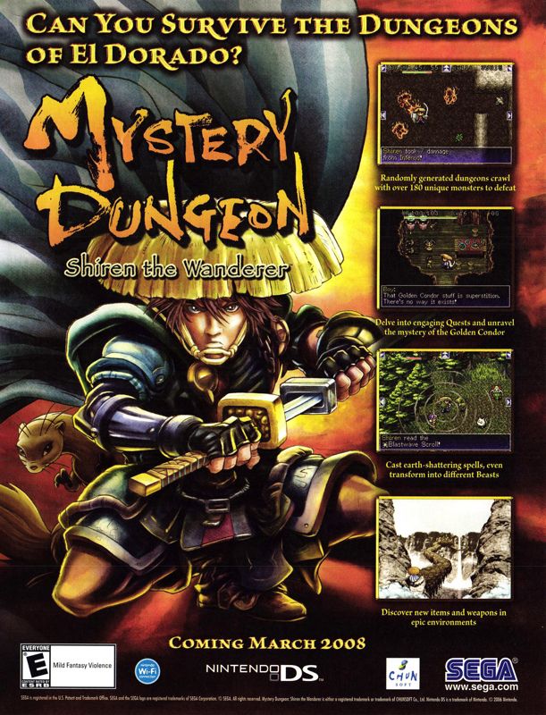 Mystery Dungeon: Shiren the Wanderer Magazine Advertisement (Magazine Advertisements):<br> Nintendo Power #227 (April 2008), page 19