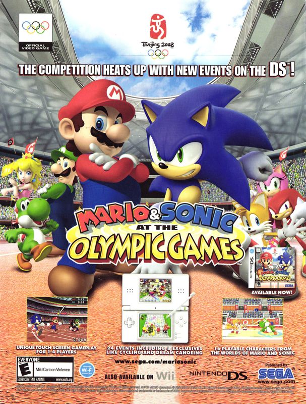 Mario & Sonic at the Olympic Games Magazine Advertisement (Magazine Advertisements): Nintendo Power #225 (February 2008), back cover
