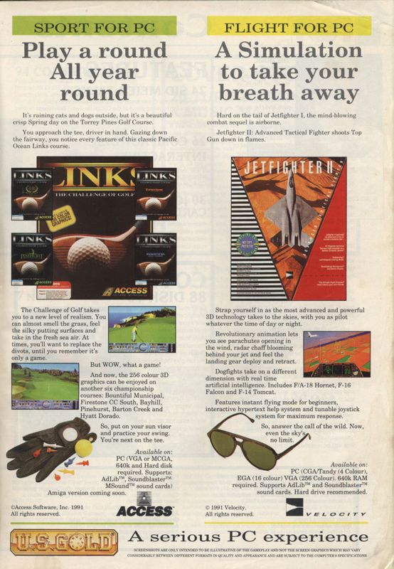 JetFighter II: Advanced Tactical Fighter Magazine Advertisement (Magazine Advertisements): PC Review (United Kingdom), Issue 10 (08/1994)