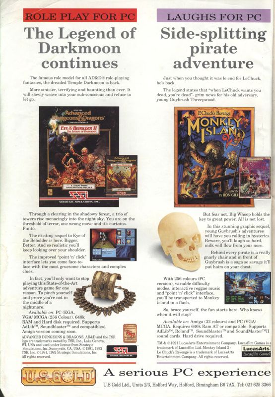 Monkey Island 2: LeChuck's Revenge Magazine Advertisement (Magazine Advertisements): PC Review (United Kingdom), Issue 10 (08/1994)