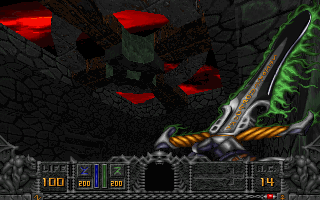 Hexen: Beyond Heretic Screenshot (Preview, 1995-08-31): A shot of the Fighter character's sword, Quietus. Pretty much kills everything in one slice.