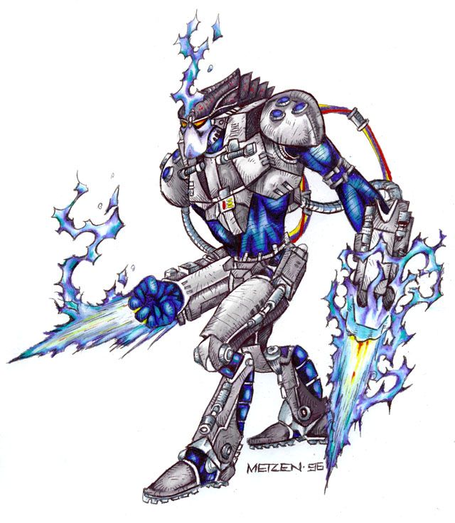 StarCraft Concept Art (Blizzard Entertainment website, 1996): A Protoss Templar prepared for battle.