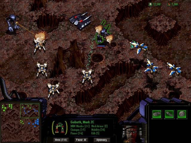 StarCraft Screenshot (Blizzard Entertainment website, 1996): Terran and Protoss forces clash on the surface of an alien world.