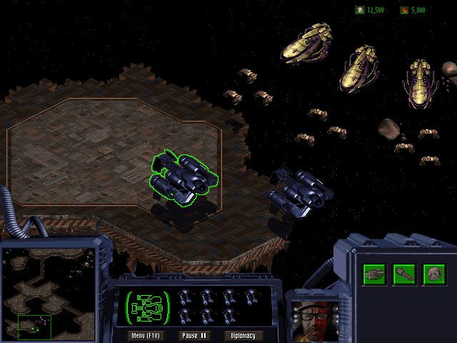 StarCraft Screenshot (Blizzard Entertainment website, 1996): The Protoss carriers launch Interceptors to try and destroy the transports.