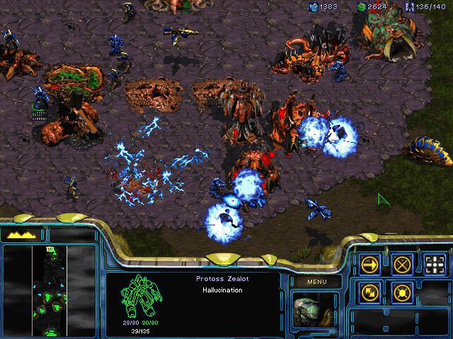 StarCraft Screenshot (Blizzard Entertainment website, 2000): The Protoss use their potent psionic abilities to great effect in combat