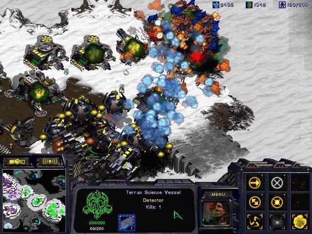 StarCraft: Brood War Screenshot (Blizzard Entertainment website, 2000): A vicious firefight erupts over a Terran military installation