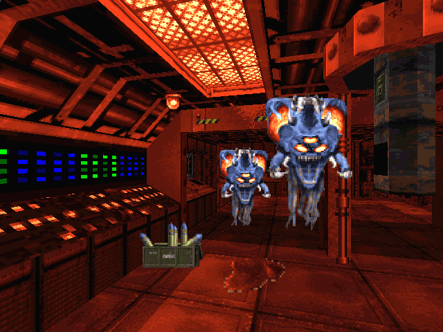 Duke it out in D.C. Screenshot (Demo version, 1997-02-22): Dread October - Level 8: View of the command deck inside the nuclear submarine.