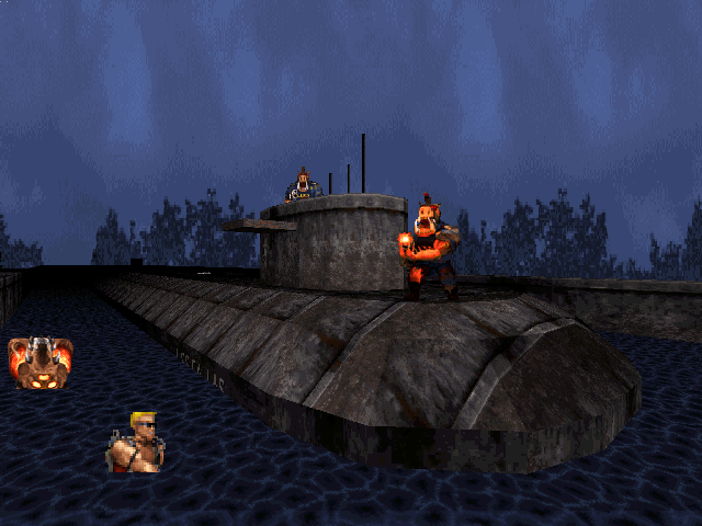 Duke it out in D.C. Screenshot (Demo version, 1997-02-22): Dread October - Level 8: View of the submarine yard at the Naval Base.