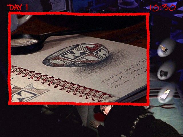 Santa Fe Mysteries: The Elk Moon Murder Screenshot (Activision E3 1996 Press Kit): Using investigative tools, players can order forensics tests, photograph evidence and record notes at the crime scene.