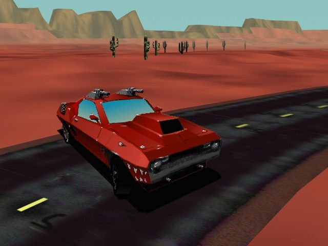 Interstate '76 Screenshot (Activision E3 1996 Press Kit): Players cruise the highways with funk in their 8-tracks and weapons under their hoods in Interstate '76.