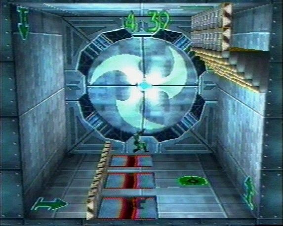 Blast Chamber Screenshot (Activision E3 1996 Press Kit): Jumping to avoid a moving trap door in single player mode.