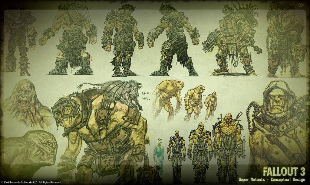Fallout 3 Concept Art (fallout4.com, Bethesda's official Fallout website): Super mutants, including a behemoth.