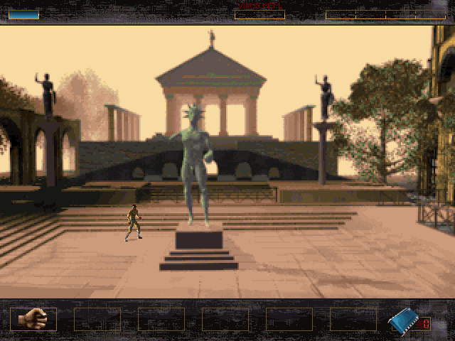 Time Commando Screenshot (Activision E3 1996 Press Kit): Stanley (an elite computer virus exterminator) surveys the surroundings of the Roman time period for hidden enemies.