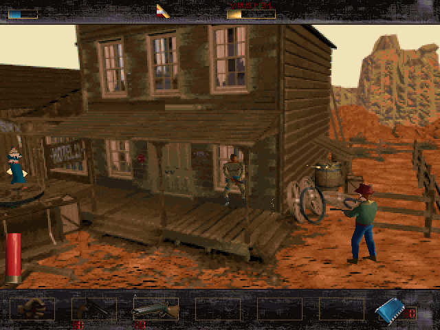 Time Commando Screenshot (Activision E3 1996 Press Kit): Players challenged by shooter style combat in the American Western world.