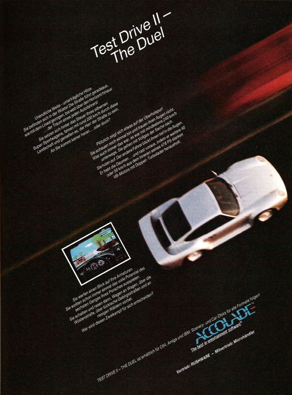 The Duel: Test Drive II Magazine Advertisement (Magazine Advertisements): ASM (Germany), Issue 05/1989