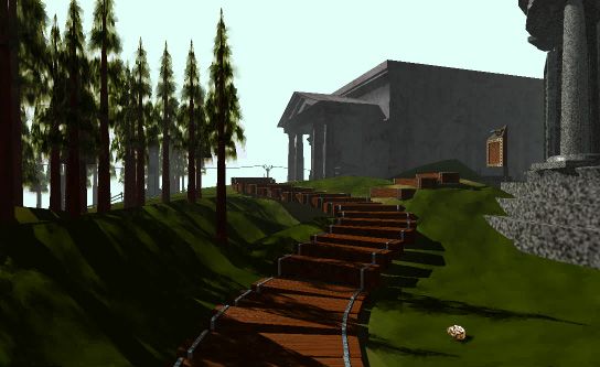 Myst Screenshot (Cyan's website): The wooden path on Myst Island
