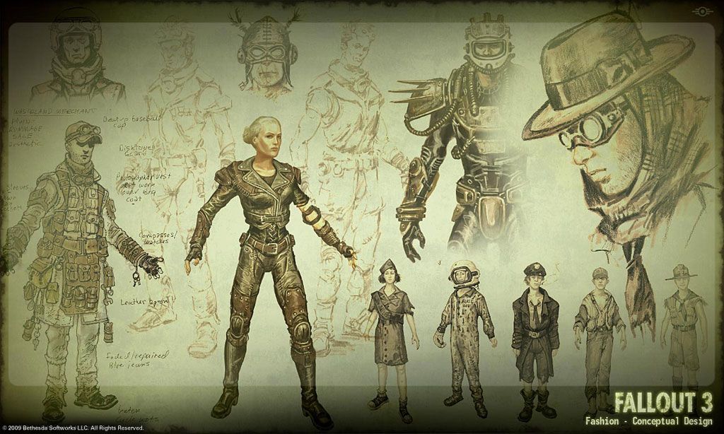 Fallout 3 Concept Art (fallout4.com, Bethesda's official Fallout website): Wastelander clothing.