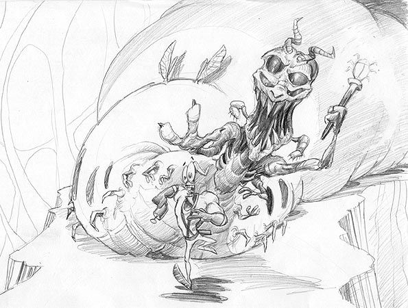 Earthworm Jim Screenshot (Douglas TenNapel's official website): Early Queen Slug for-a Butt Concept Art downloaded from here