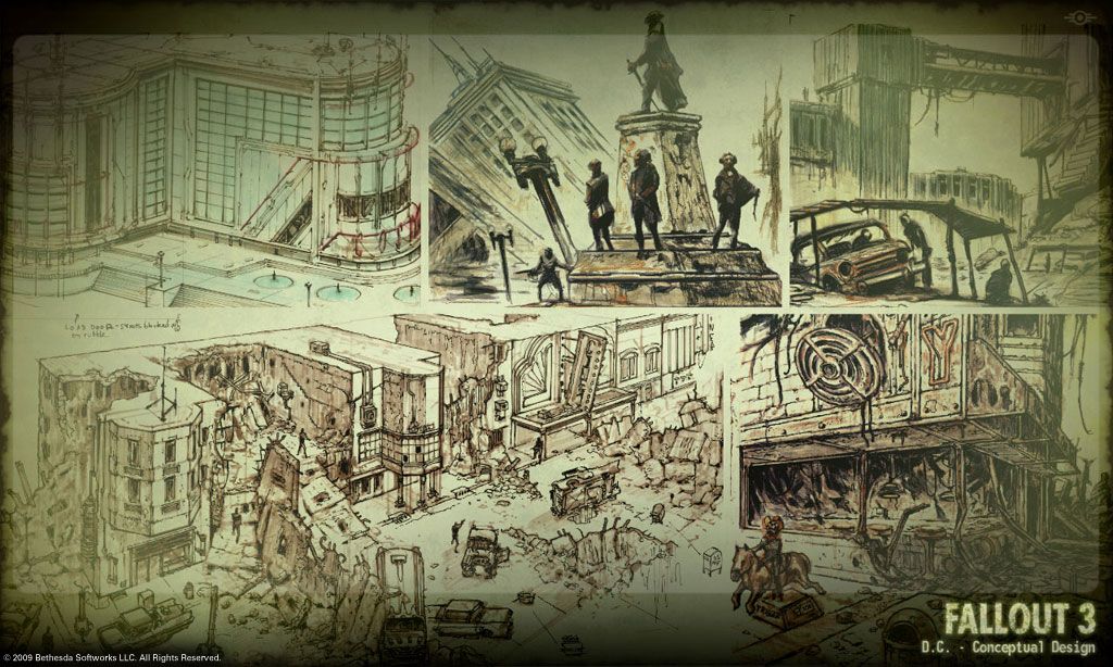 Fallout 3 Concept Art (fallout4.com, Bethesda's official Fallout website): Buildings in DC.