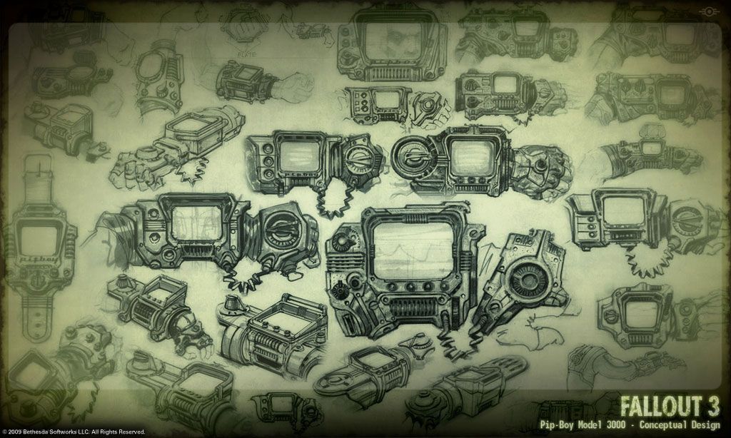 Fallout 3 Concept Art (fallout4.com, Bethesda's official Fallout website): The Pip-boy 3000.