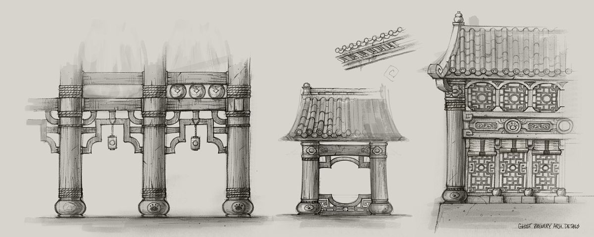 World of WarCraft: Mists of Pandaria Concept Art (Battle.net, World of Warcraft page (2016)): Ghost Brewery, Architecture Details