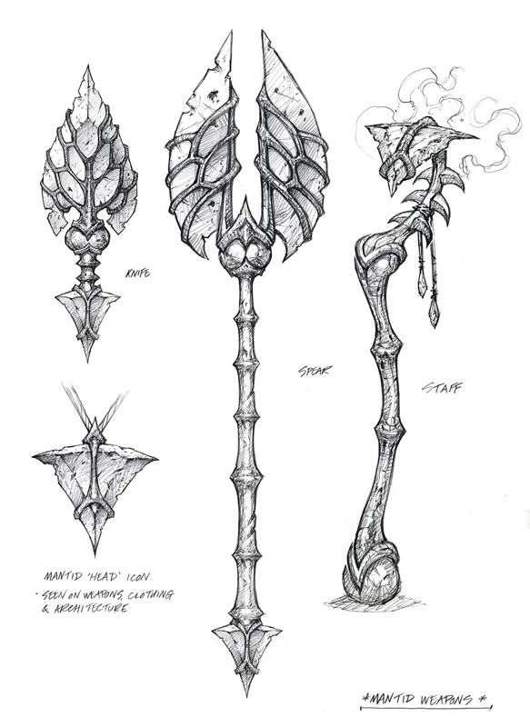 World of WarCraft: Mists of Pandaria Concept Art (Battle.net, World of Warcraft page (2016)): Mantid Weapons