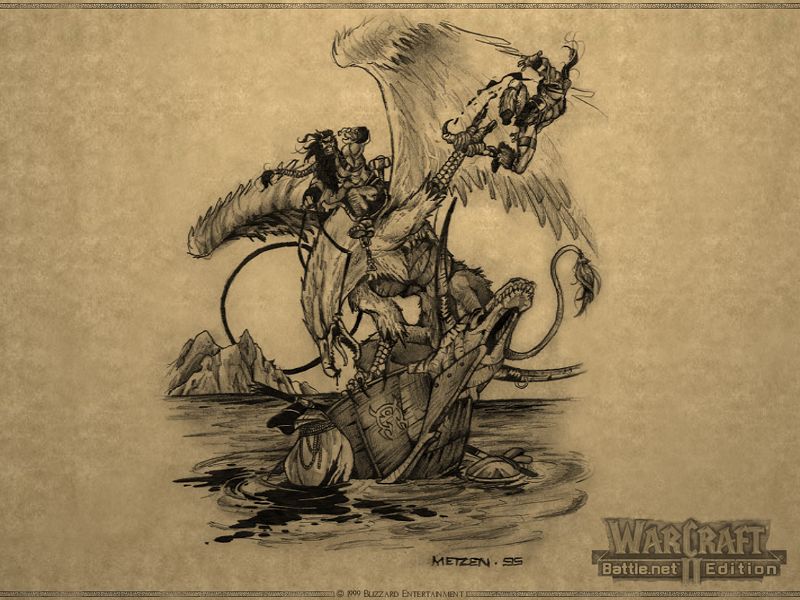 WarCraft II: Battle Chest Wallpaper (Battle.net, 2000): Gryphon Attack
