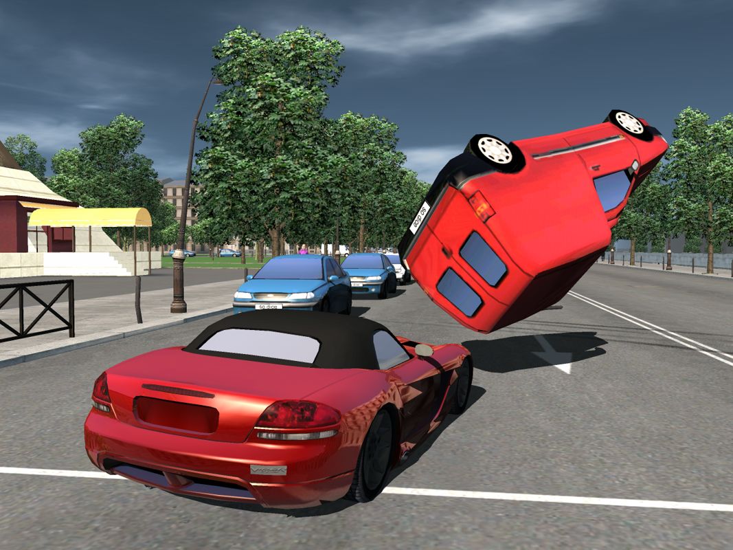 Carros em colisão em Midtown Madness 3 de Xbox, imagem contextual ao port para Windows