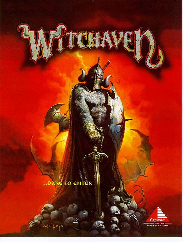 Witchaven Other (IntraCorp website, 1996): A 24 Bit, true color shot of the Ken Kelly box art. In Witchaven you will bloody your sword or die a cowards death.