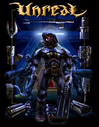 Unreal Logo (Official website, December 1998): Unreal DeathMatch. More hardware than Tim the Toolman. One of several images randomly displayed on the main page.