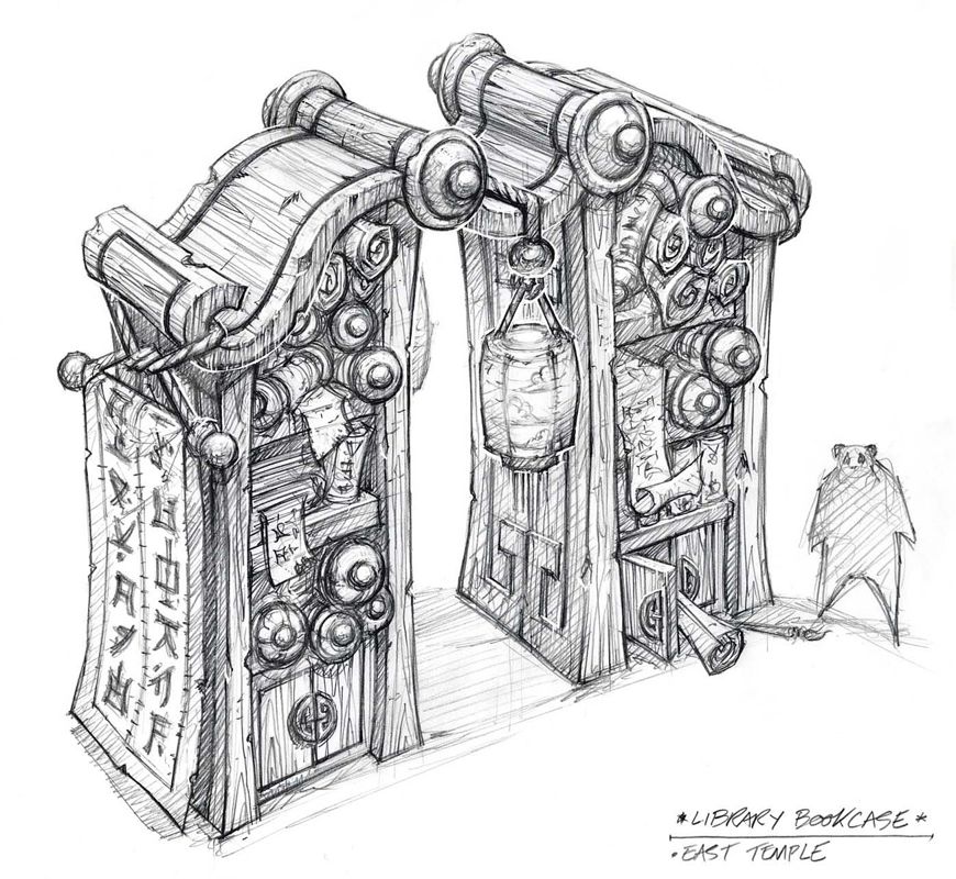 World of WarCraft: Mists of Pandaria Concept Art (Battle.net, World of Warcraft page (2016)): Library Bookcase, East Temple