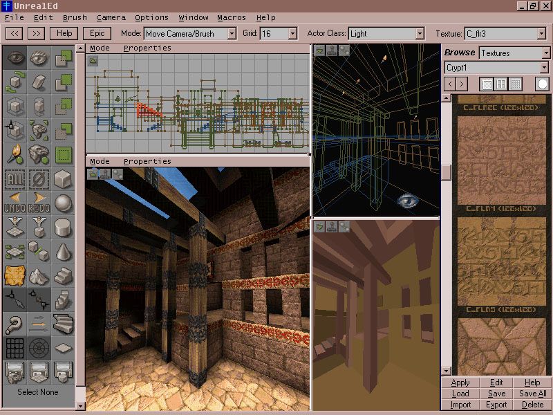 Unreal Screenshot (Epic MegaGames website, 1996): UnrealEd screenshot