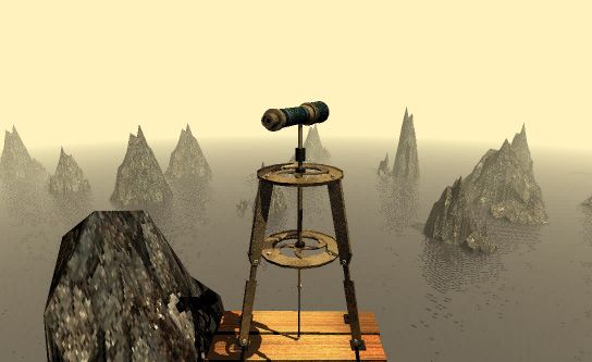 Myst Screenshot (Cyan's website): The telescope in Stoneship Age