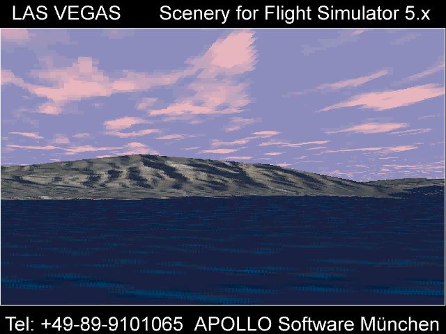 Las Vegas Scenery for Microsoft Flight Simulator 5 Screenshot (Apollo promotional video clips 1995-08-23): Tour the scenic splendour of Lake Mead, the vacation spot of thousands of desert dwellers. Lake Mead
