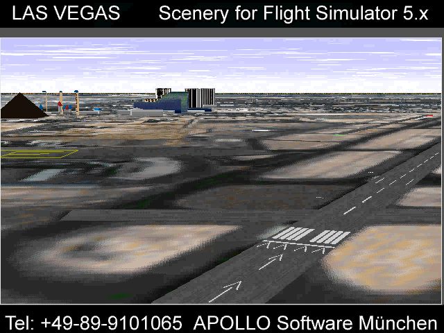 Las Vegas Scenery for Microsoft Flight Simulator 5 Screenshot (Apollo promotional video clips 1995-08-23): ... to faithfully recreate more than 4000 square miles of the Nevada desert.